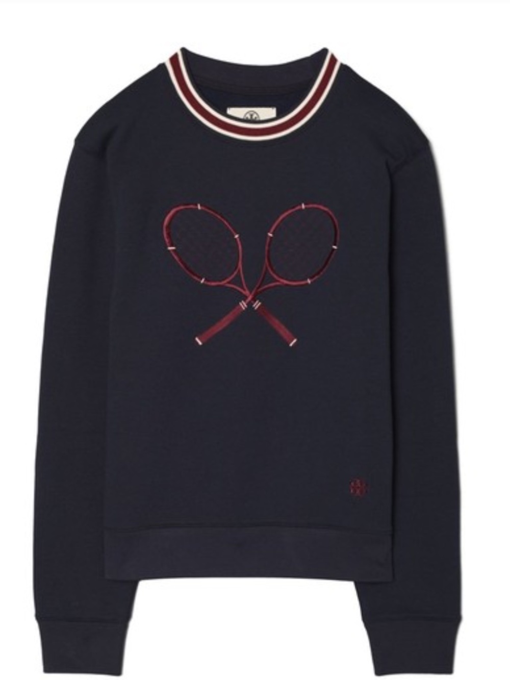 Tory Burch Sport Racquet-Embroidered French Terry Crew XS